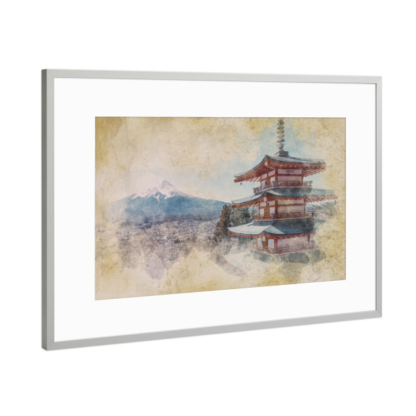 Poster mit Rahmen Silber "Japanisches Aquarell" artboxONE - Natur,Reise,Architektur,Reise / Asien,Reise / Länder