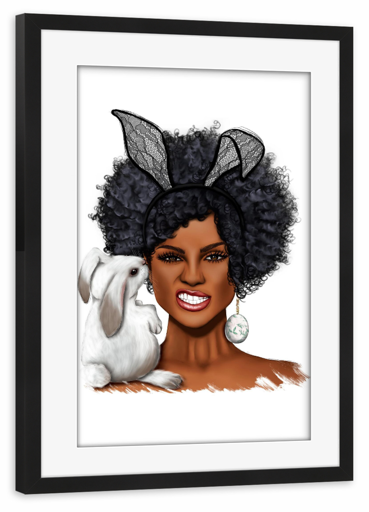 Poster mit Rahmen schwarz "Mädchen mit Häschen" artboxONE - Tiere,Fashion,Für Mama,Festivals,Lustig