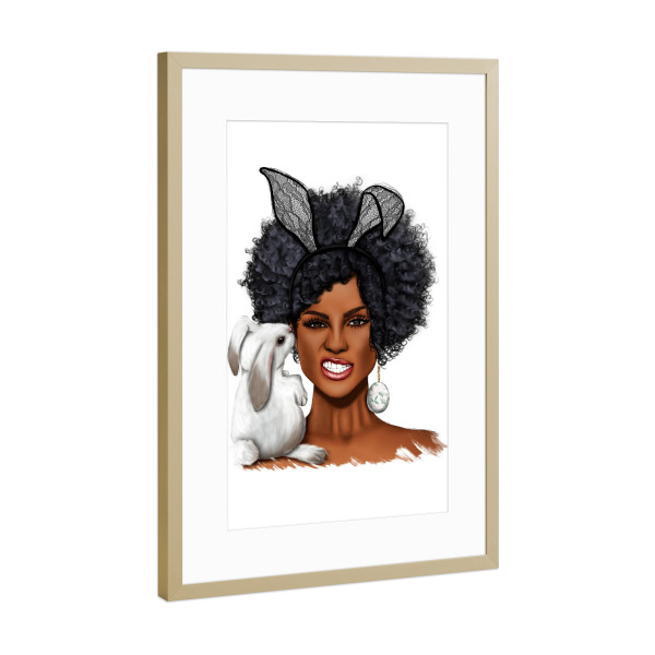 Poster mit Rahmen Gold "Mädchen mit Häschen" artboxONE - Tiere,Fashion,Für Mama,Festivals,Lustig