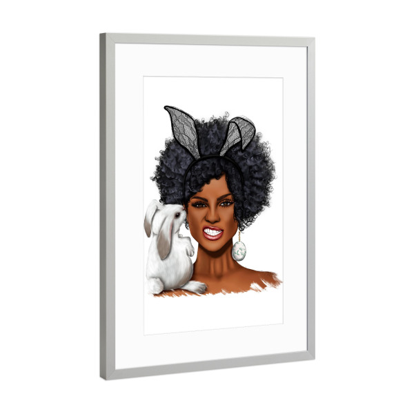 Poster mit Rahmen Silber "Mädchen mit Häschen" artboxONE - Tiere,Fashion,Für Mama,Festivals,Lustig