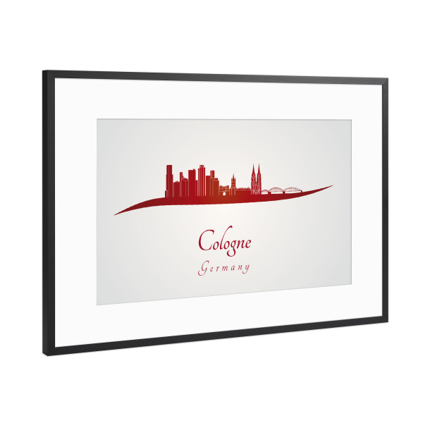 Poster mit Rahmen Schwarz (Metallic) "Kölner Skyline in Rot" artboxONE - Städte,Architektur