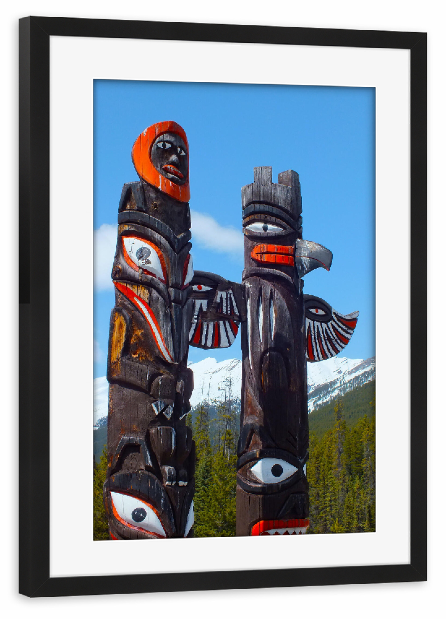 Poster mit Rahmen schwarz "Indianische Totems in den Rockies" artboxONE - Reise,Reise / Länder