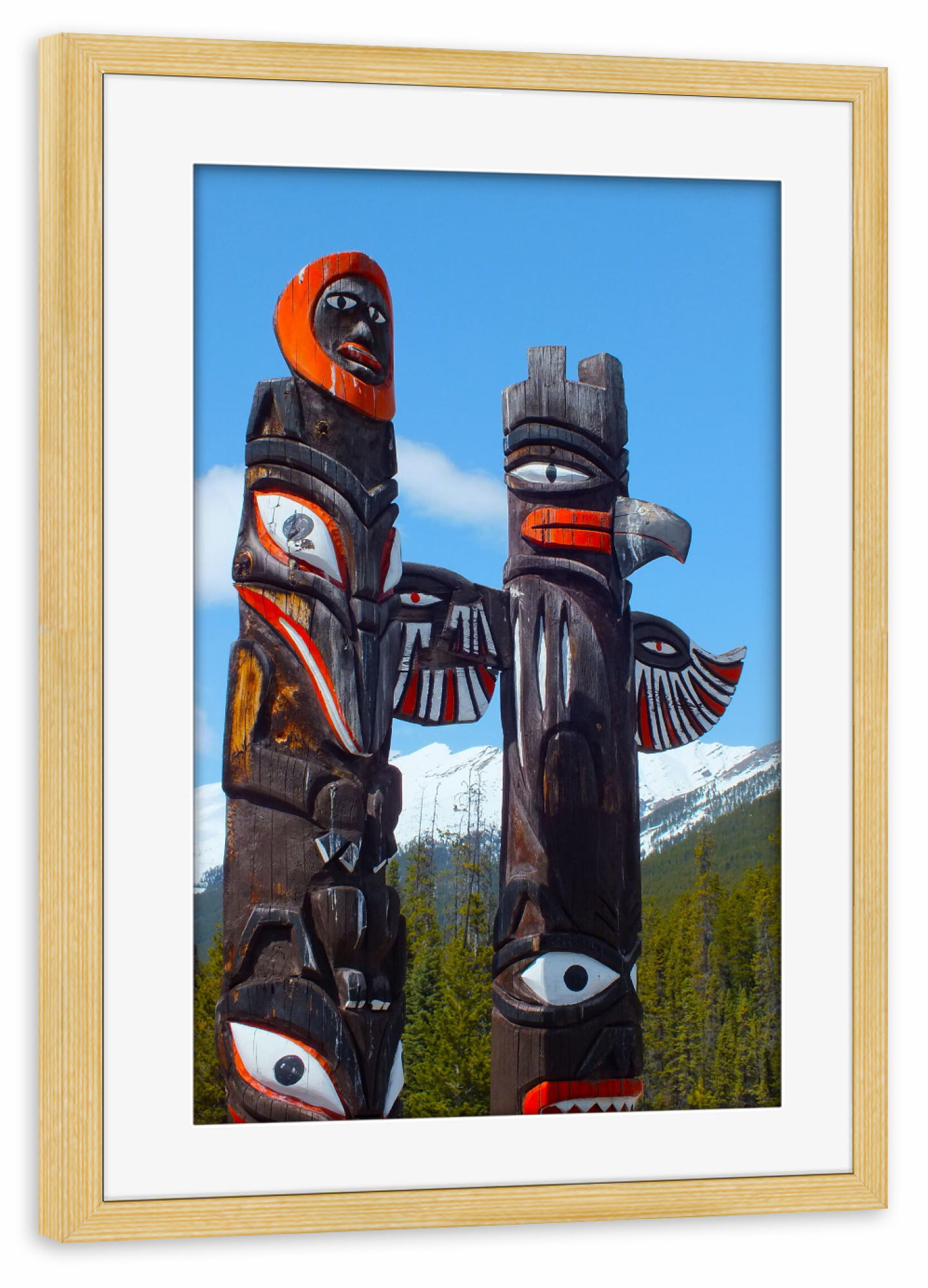Poster mit Rahmen kiefer "Indianische Totems in den Rockies" artboxONE - Reise,Reise / Länder