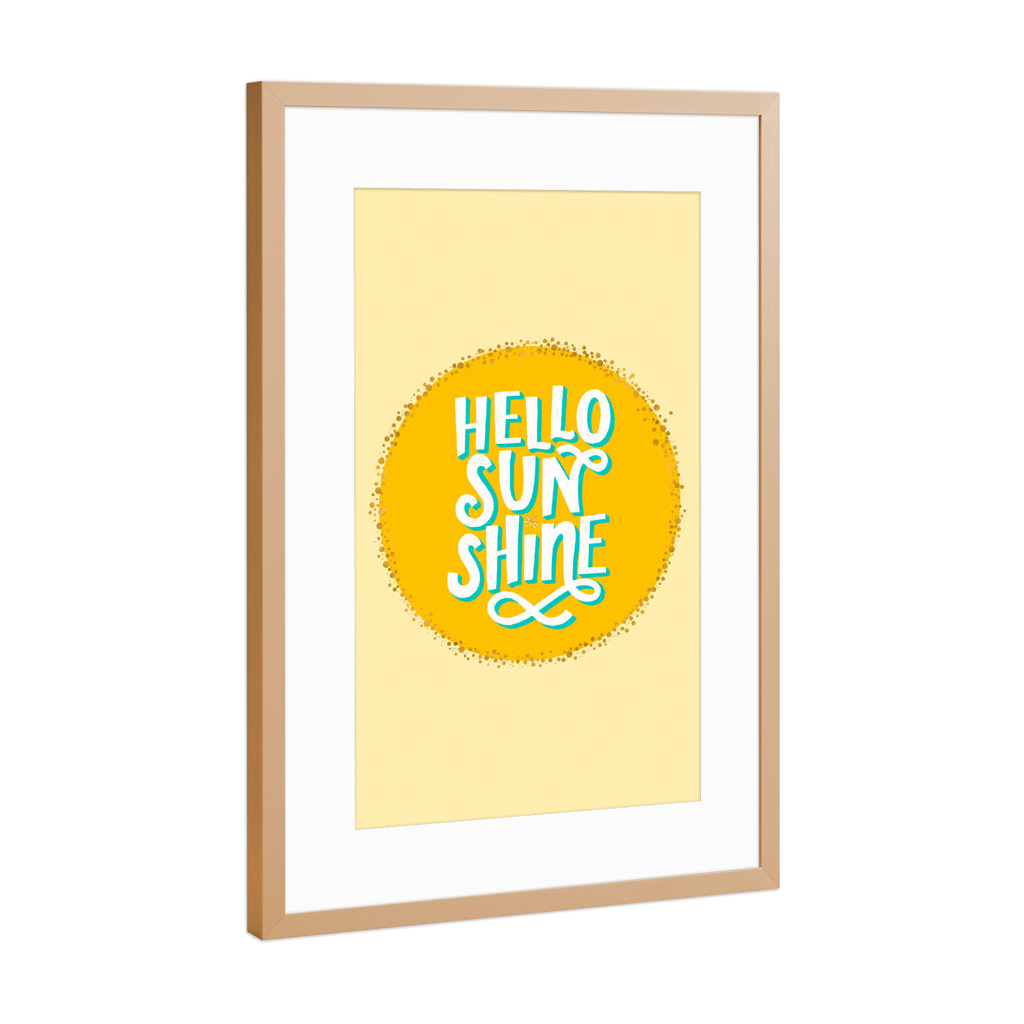 Poster mit Rahmen Kupfer "Hello Sunshine. Sonne im Herzen" artboxONE - Typografie,Für Kinder,Buchstaben