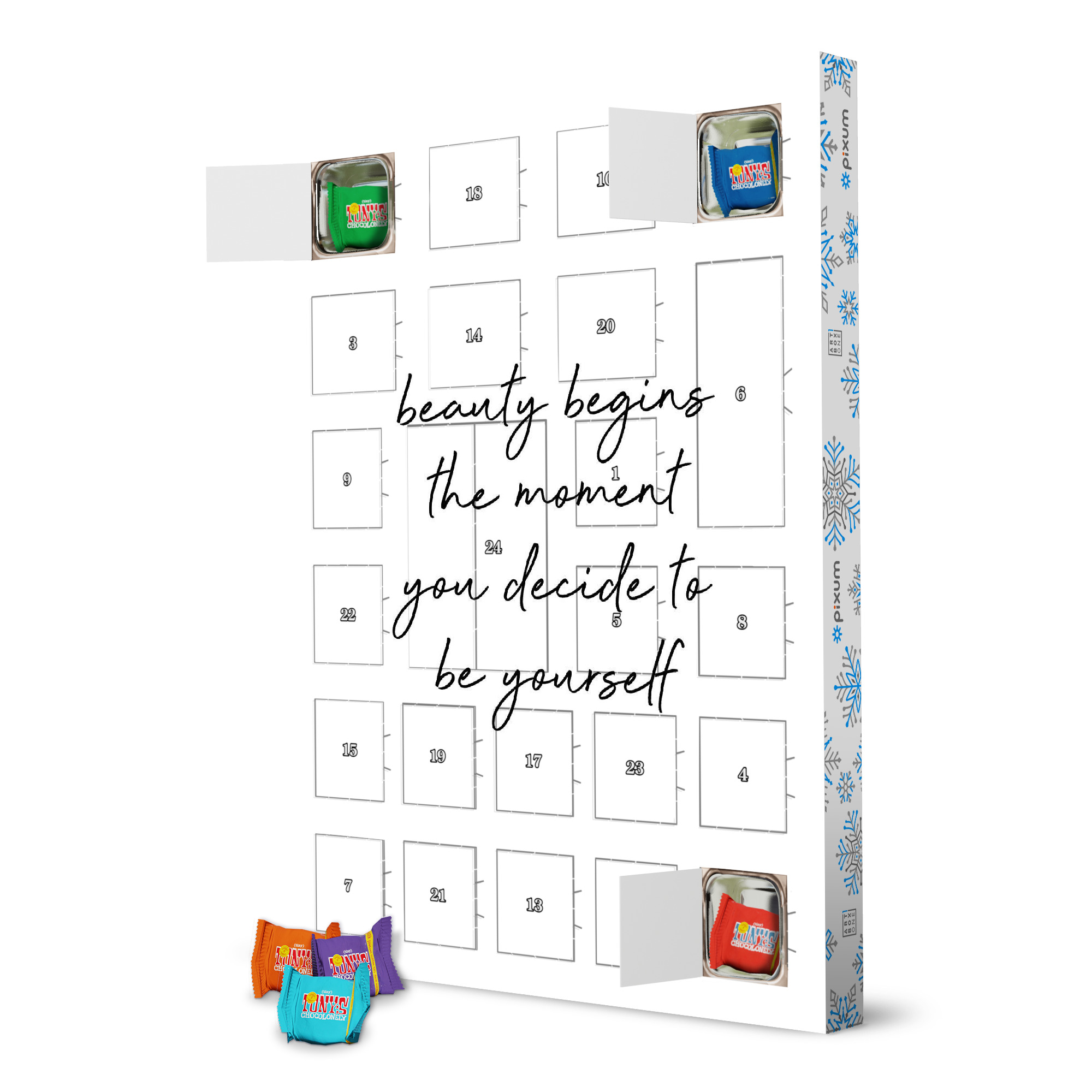 Adventskalender mit Tony's Chocolonely Sei du selbst Zitat artboxONE Adventskalender Typografie