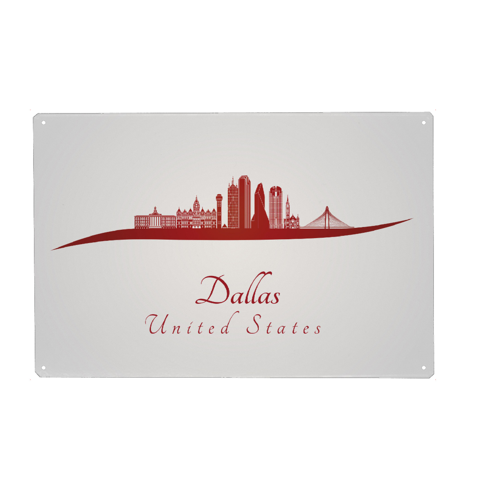 Metall Poster "Dallas-Skyline in Rot" artboxONE - Städte,Architektur - Stadt,Skyline,Denkmäler,Aquarell,Tourismus,Reise,Speicher,Bunt,Rote farbe