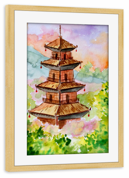 Poster mit Rahmen kiefer "Japanische Pagode im Wald" artboxONE - Natur,Architektur,Reise / Asien