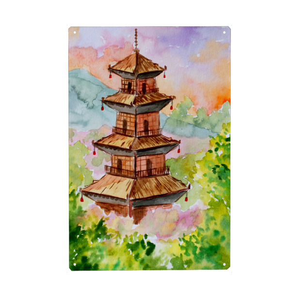 Metall Poster "Japanische Pagode im Wald" artboxONE - Natur,Architektur,Reise / Asien