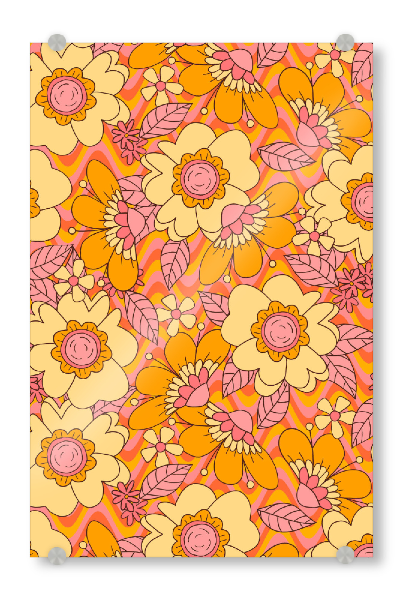 Acrylglasbild "Blumenmuster der 80er Jahre" artboxONE - Natur,Floral - Floral,Botanisch,Exotisch,Blatt,Blätter,Jahrgang,Retro,Garten,Wald