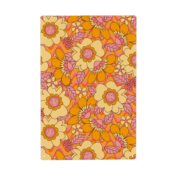 Metall Poster "Blumenmuster der 80er Jahre" artboxONE - Natur,Floral - Floral,Botanisch,Exotisch,Blatt,Blätter,Jahrgang,Retro,Garten,Wald