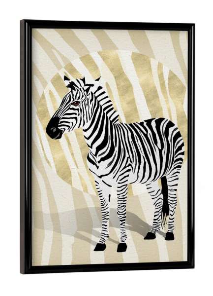 Poster mit schwarzem Rahmen "Zebra Streifen: Schwarz und Gold" artboxONE - Tiere,Abstrakt