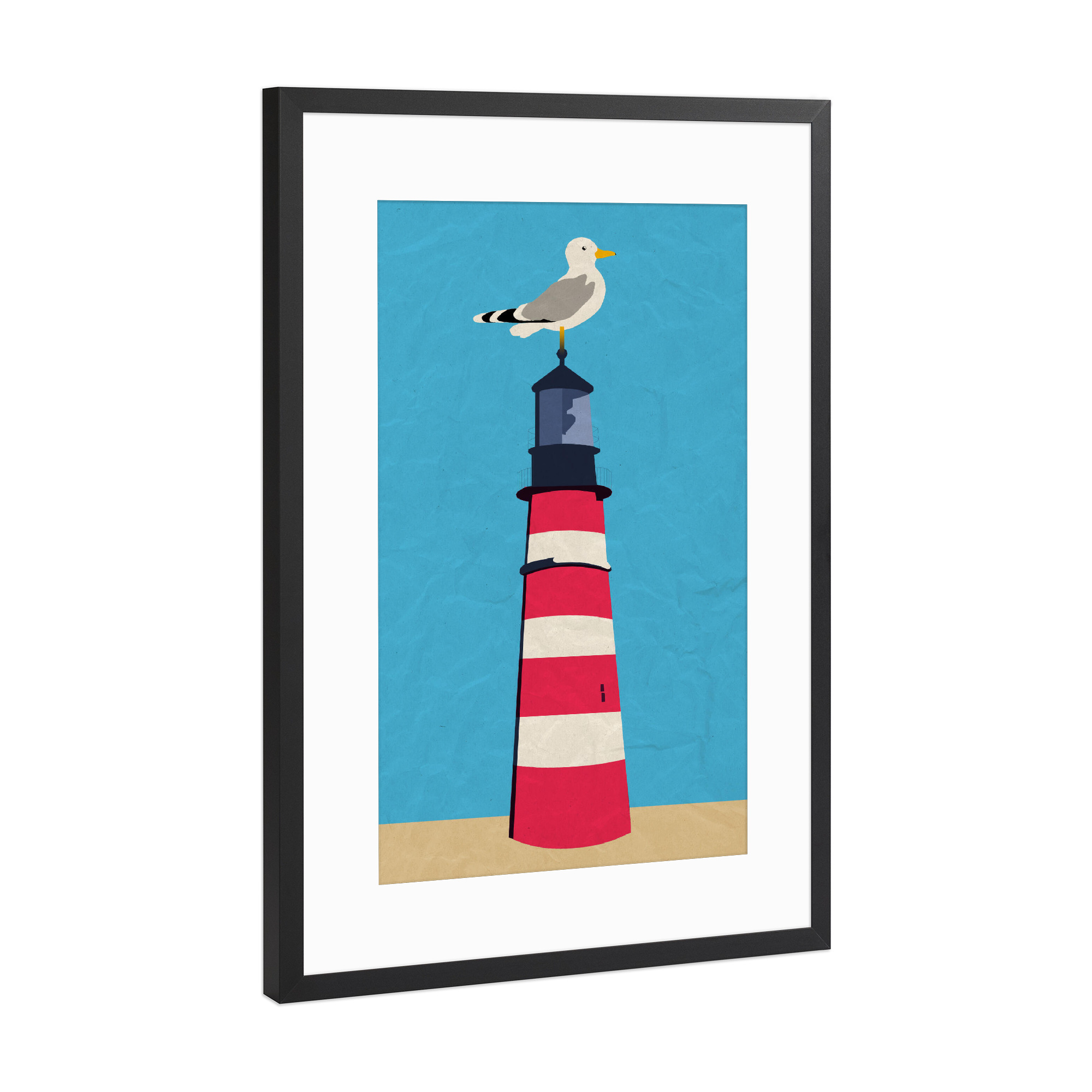 Poster mit Rahmen Schwarz (Metallic) "Ne Möwe aufm Leuchtturm" artboxONE - Reise,Für Kinder,Architektur,Reise / Strand und Meer,Reise / Länder