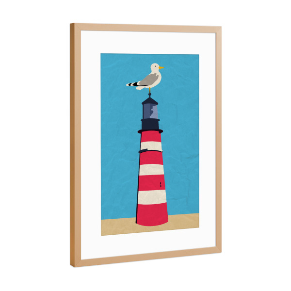 Poster mit Rahmen Kupfer "Ne Möwe aufm Leuchtturm" artboxONE - Reise,Für Kinder,Architektur,Reise / Strand und Meer,Reise / Länder