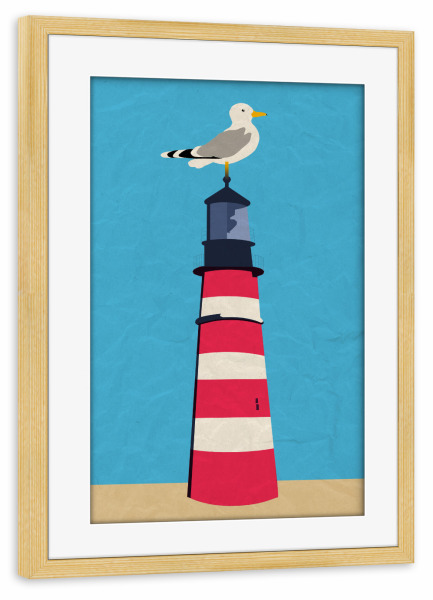 Poster mit Rahmen kiefer "Ne Möwe aufm Leuchtturm" artboxONE - Reise,Für Kinder,Architektur,Reise / Strand und Meer,Reise / Länder