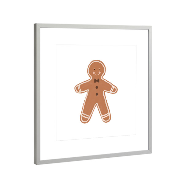 Poster mit Rahmen Silber "Lebkuchenmann & Fliege" artboxONE - Für Kinder,Essen & Trinken,Menschen,Weihnachten,Lustig