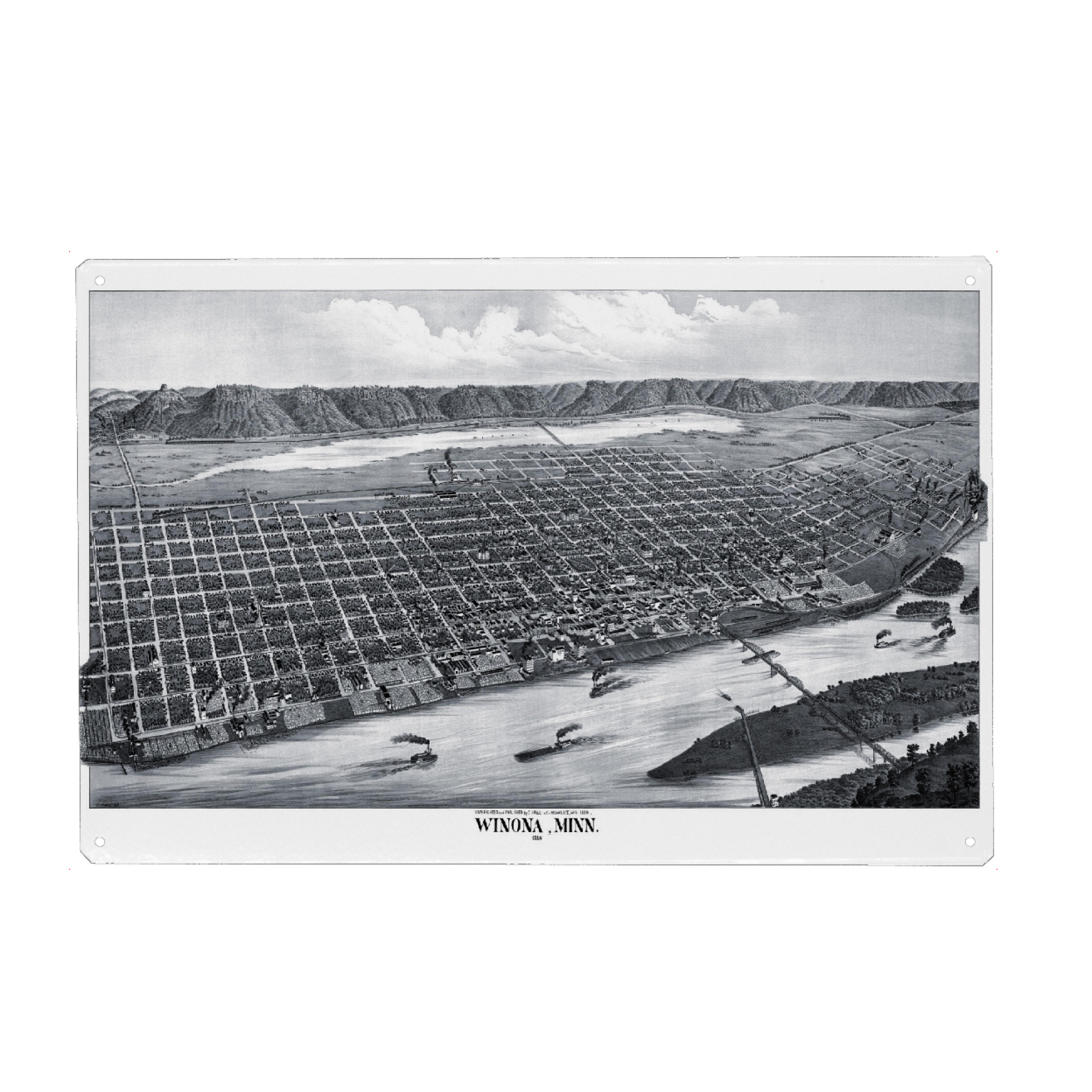 Holzbild "Winona-Minnesota 1889-b" artboxONE - Kartografie - Karte,Karten,Flach,Jahrgang,Stadt,Alte,Retro,Abbildung,Reise