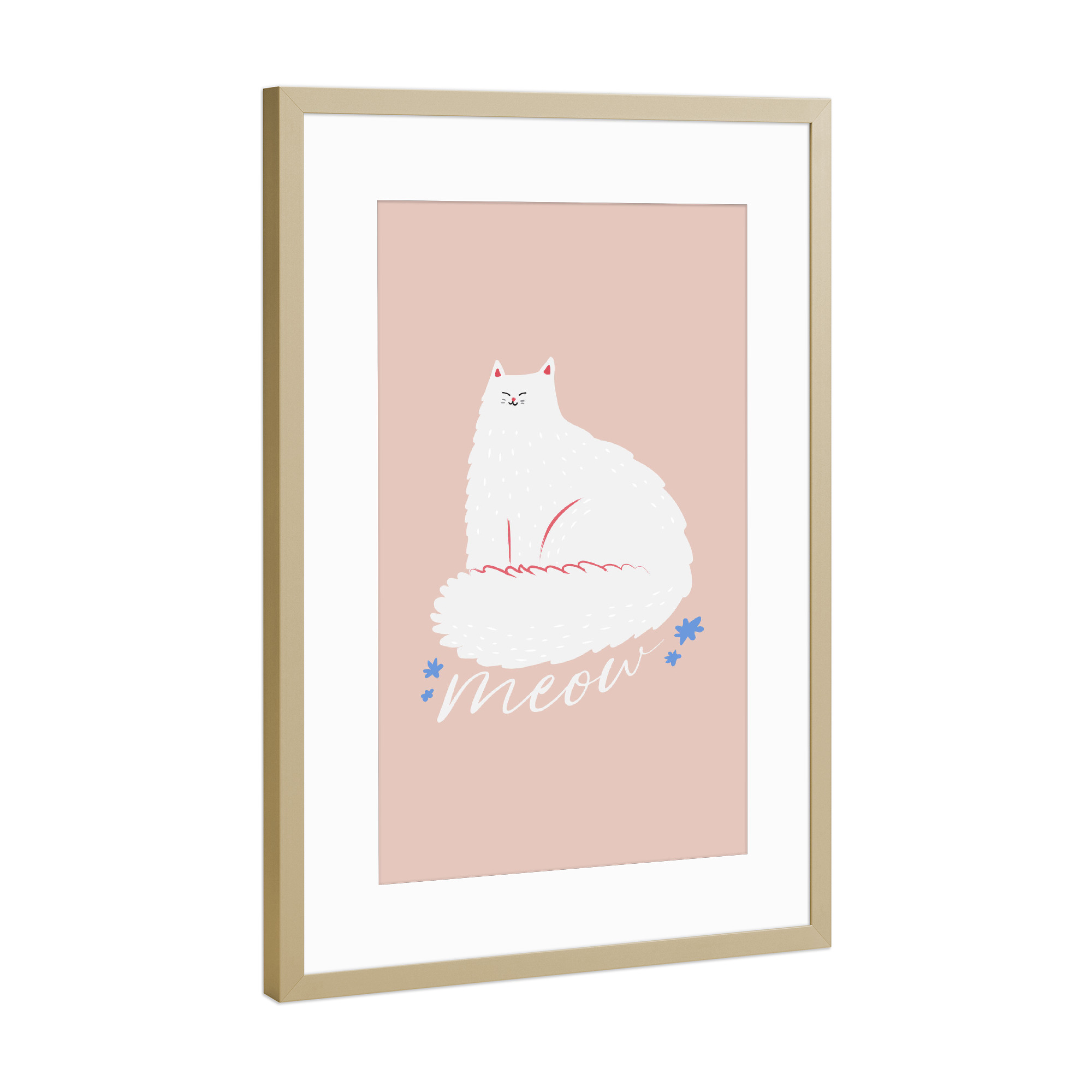 Poster mit Rahmen Gold "Weiße Katze Kunst" artboxONE - Tiere,Comic,Für Mama - Katze,Weiße katze,Lustig,Kinder,Kinderzimmer