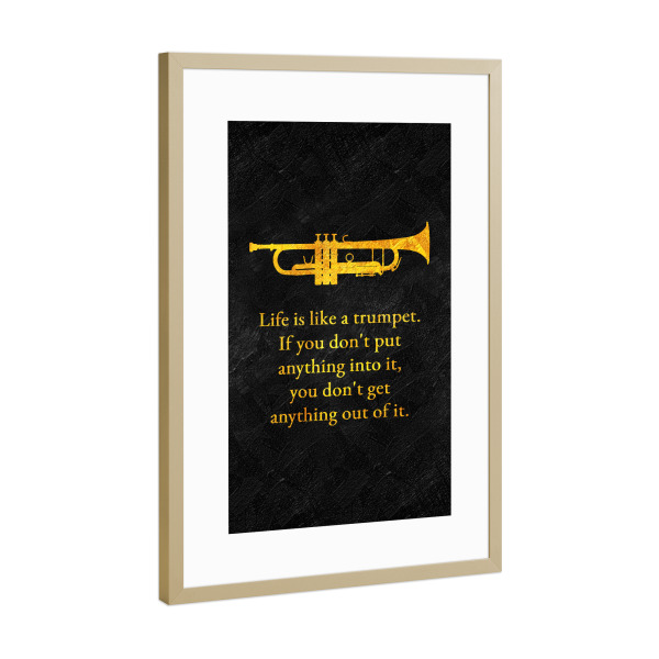 Poster mit Rahmen Gold "Leben und Posaune" artboxONE - Typografie