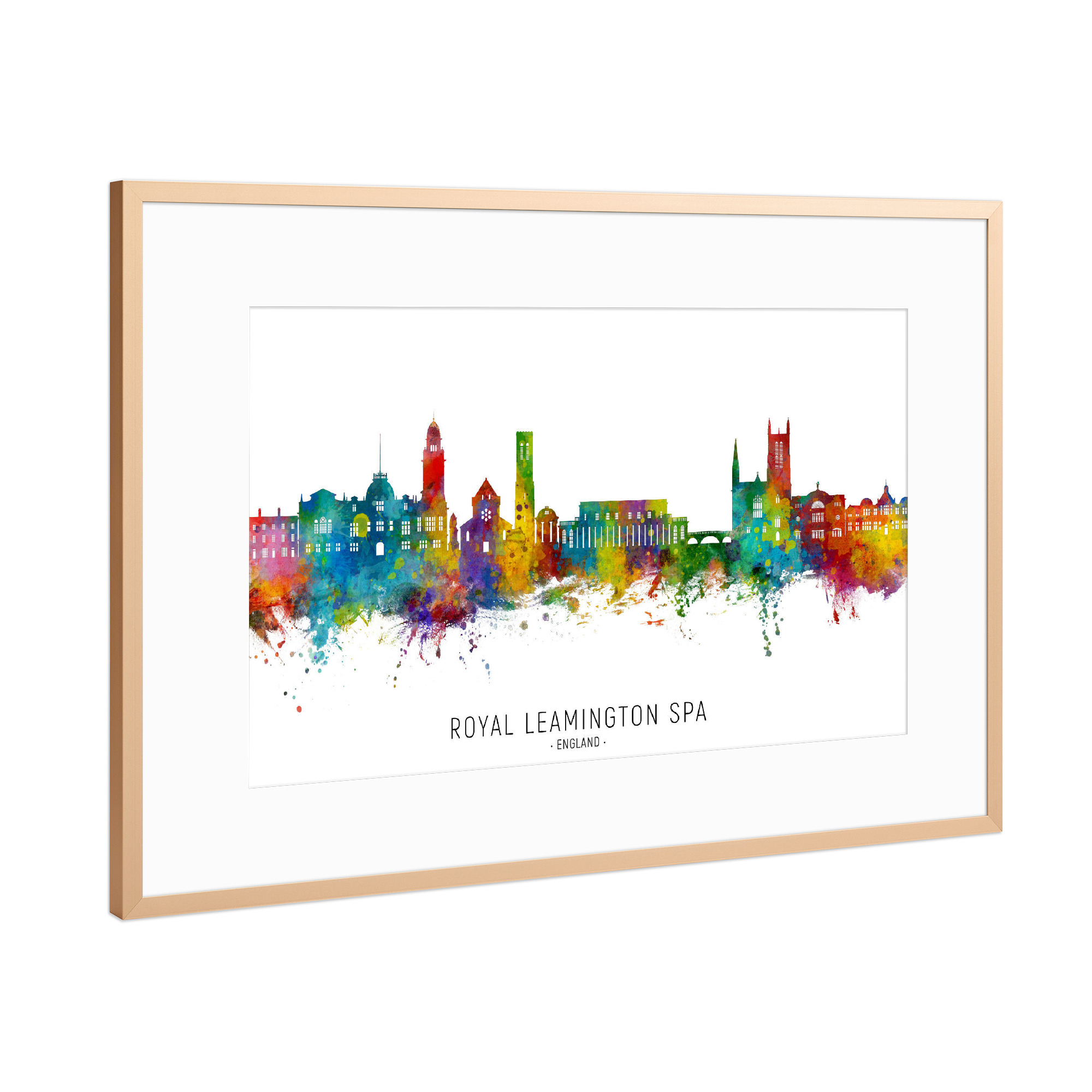Poster mit Rahmen Kupfer "Royal Leamington Spa Skyline txt" artboxONE - Städte