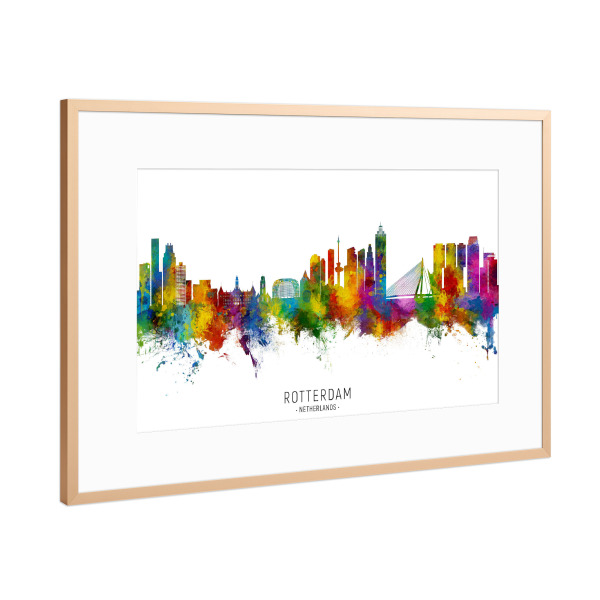 Poster mit Rahmen Kupfer "Rotterdam Skyline II txt" artboxONE - Städte - Rotterdam,Niederlande,Skyline,Stadtbild,Stadtbild,Aquarell,Malerei