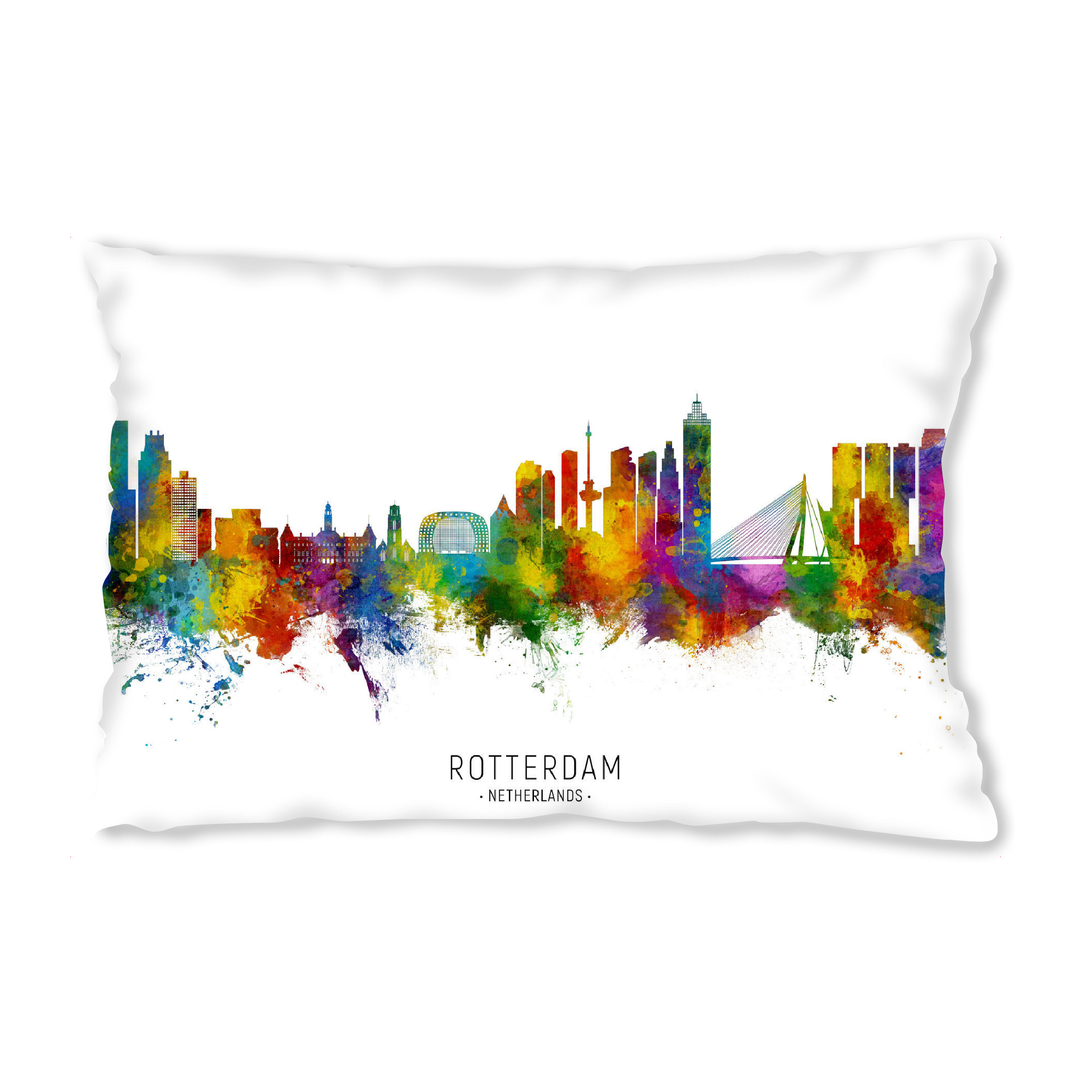 Design-Kissen "Rotterdam Skyline II txt" artboxONE - Städte - Rotterdam,Niederlande,Skyline,Stadtbild,Stadtbild,Aquarell,Malerei