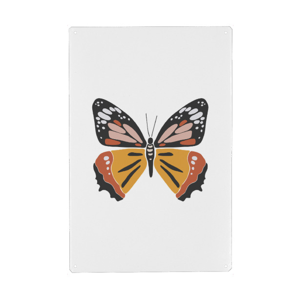 Metall Poster "Farbiger Sommerschmetterling" artboxONE - Tiere - Schmetterling,Insekt,Tier,Boho,Sommer,Frühling,Abbildung,Orange,Isoliert