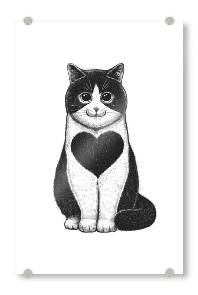 Acrylglasbild "Katze mit Herz" artboxONE - Tiere,Liebe - Katze,Kätzchen,Haustier,Tiere,Tier,Liebe,Herz,Niedliches kätzchen,Valentinstag