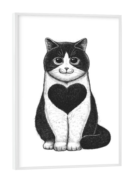 Poster mit weißem Rahmen "Katze mit Herz" artboxONE - Tiere,Liebe - Katze,Kätzchen,Haustier,Tiere,Tier,Liebe,Herz,Niedliches kätzchen,Valentinstag