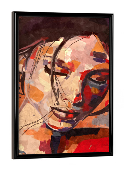 Poster mit schwarzem Rahmen "Abstrakte Frauentinte" artboxONE - Abstrakt,Menschen - Farben,Frau,Tinte,Gesicht,Rot,Gelb,Beige