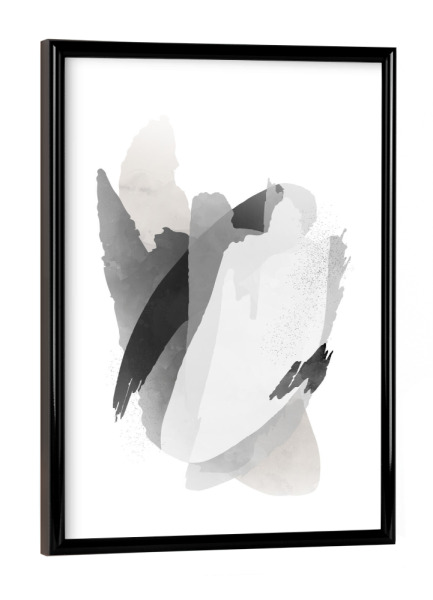 Poster mit schwarzem Rahmen "Pinselform Grau" artboxONE - Abstrakt - Pinselform grau,Grau,Abstrakt,Pinsel,Tinte