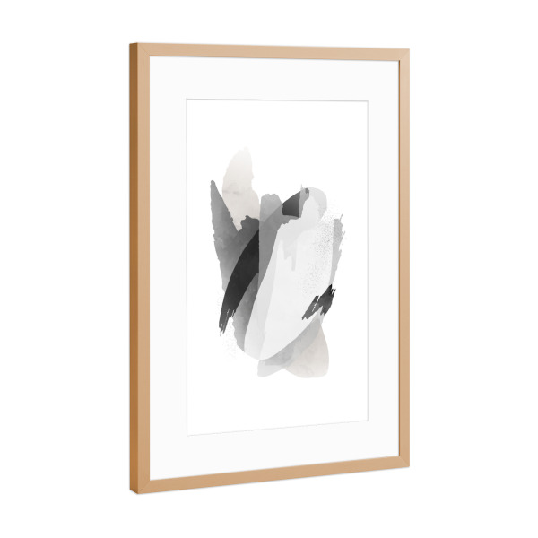 Poster mit Rahmen Kupfer "Pinselform Grau" artboxONE - Abstrakt - Pinselform grau,Grau,Abstrakt,Pinsel,Tinte