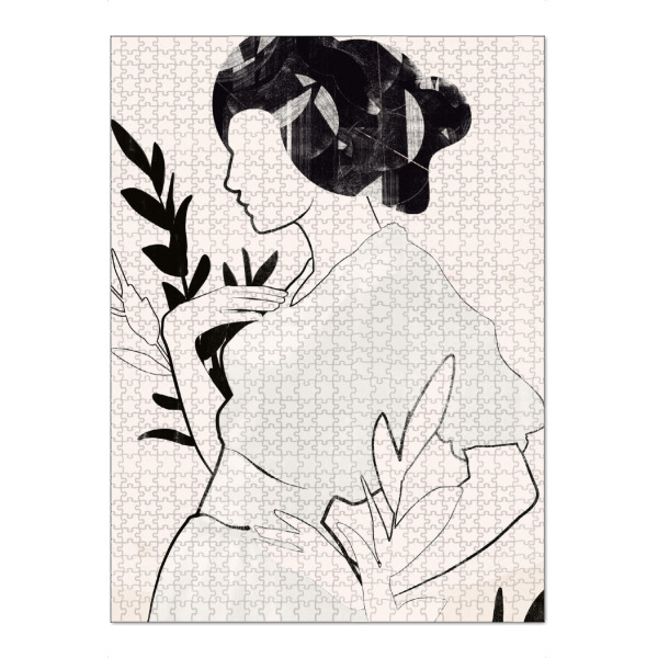 Puzzle Ravensburger "Frau Blatt Mädchen" artboxONE - Abstrakt,Menschen - Frau,Blatt,Minimalismus,Schwarz,Mädchen,Abstrakt - Bild frau