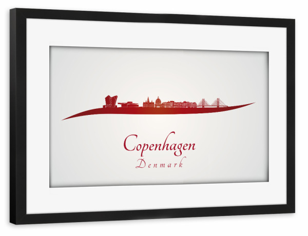Poster mit Rahmen schwarz "Kopenhagener Skyline in Rot" artboxONE - Städte,Architektur