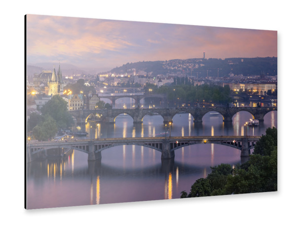 Alu-Dibond "Moldaubrücken am Abend" 30x20 cm artboxONE