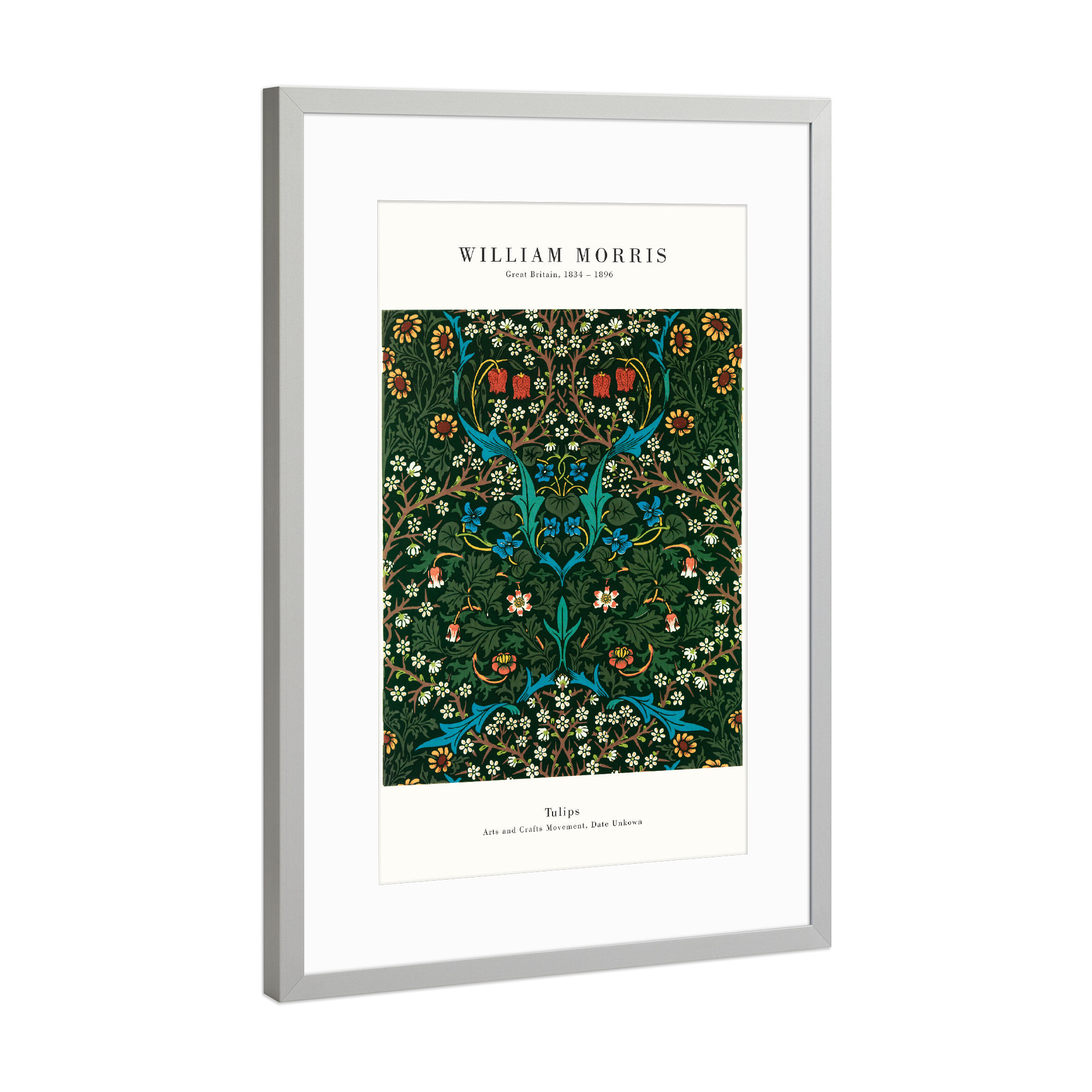 Poster mit Rahmen Silber "William Morris - Tulips" artboxONE - Natur,Floral