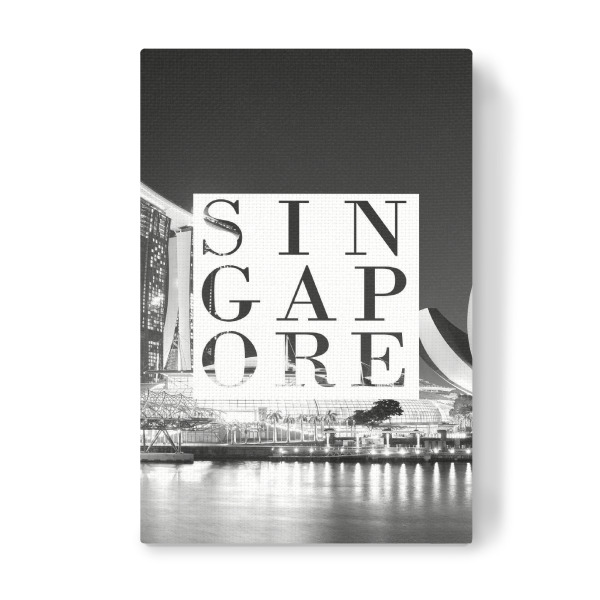 Leinwandbild "Singapore bw" artboxONE - Typografie,Architektur,Städte / Singapur - Singapur,Wahrzeichen,Marina bay,Fotografie,Schwarz und weiß