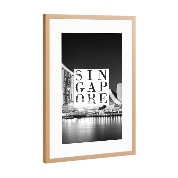 Poster mit Rahmen Kupfer "Singapore bw" artboxONE - Typografie,Architektur,Städte / Singapur