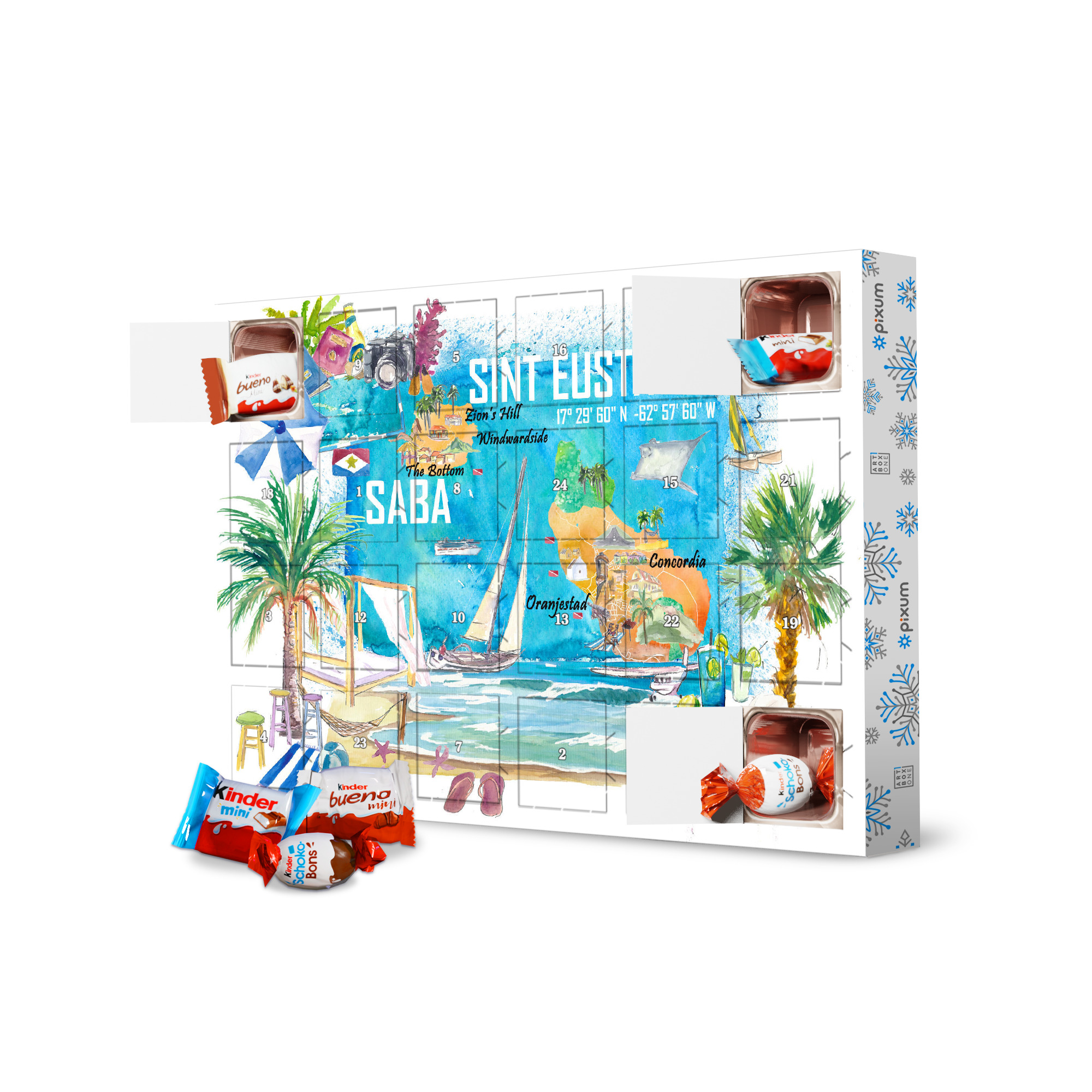 Adventskalender mit Produkten von Kinder Sint Eustatius & Saba Karte artboxONE Adventskalender Reise / Strand und Meer
