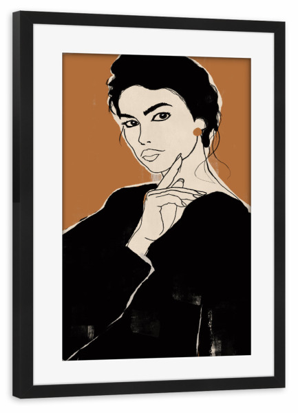 Poster mit Rahmen schwarz "Frau Ocker" artboxONE - Abstrakt,Menschen - Ocker,Frau,Mädchen,Abstrakt,Gesicht