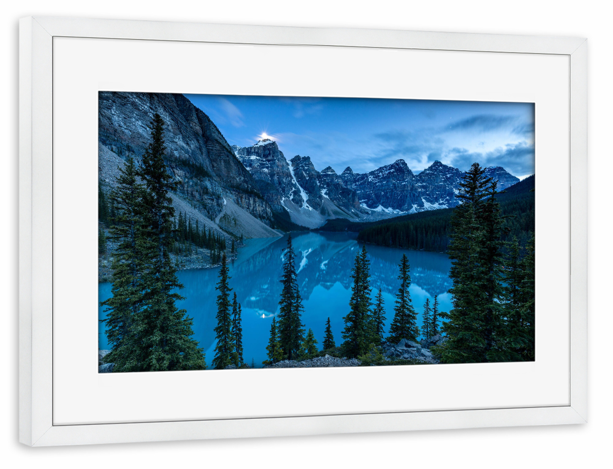 Poster mit Rahmen weiß "Moraine See Rocky Mountains" artboxONE - Natur,Reise