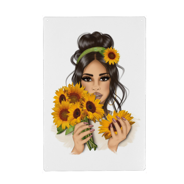 Holzbild "Sonnenblumenmädchen" artboxONE - Floral,Fashion,Für Mama,Essen & Trinken / Obst & Gemüse,Halloween