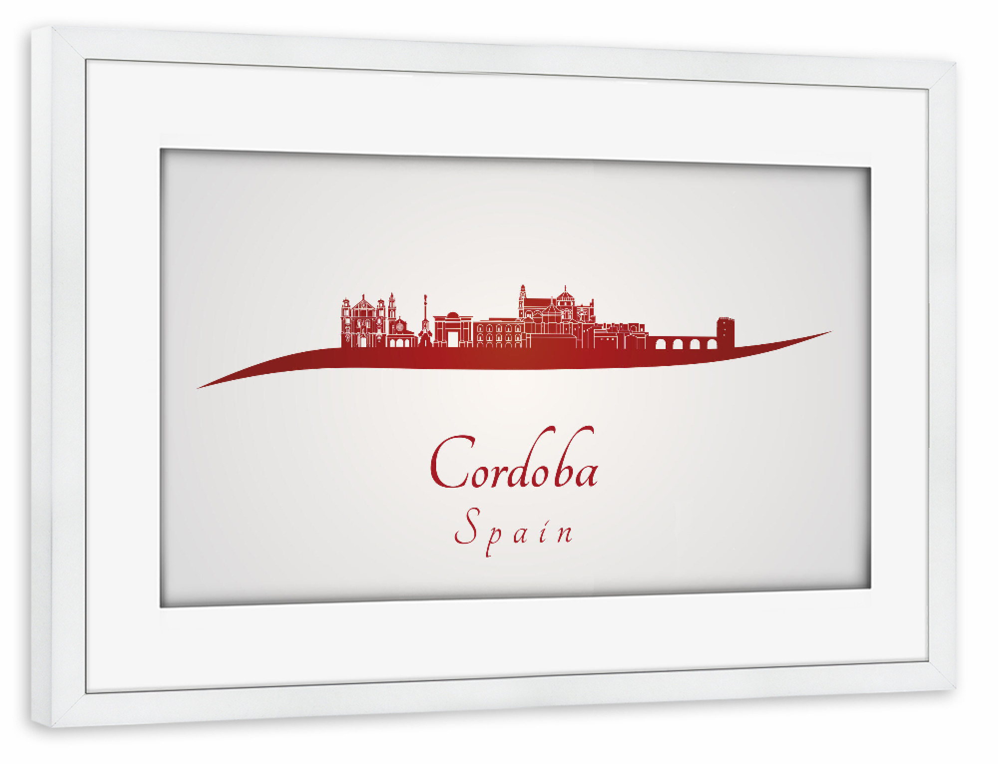 Poster mit Rahmen weiß "Cordoba-Skyline in Rot" artboxONE - Städte,Architektur