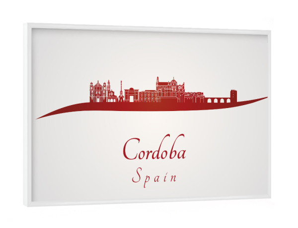 Poster mit weißem Rahmen "Cordoba-Skyline in Rot" artboxONE - Städte,Architektur