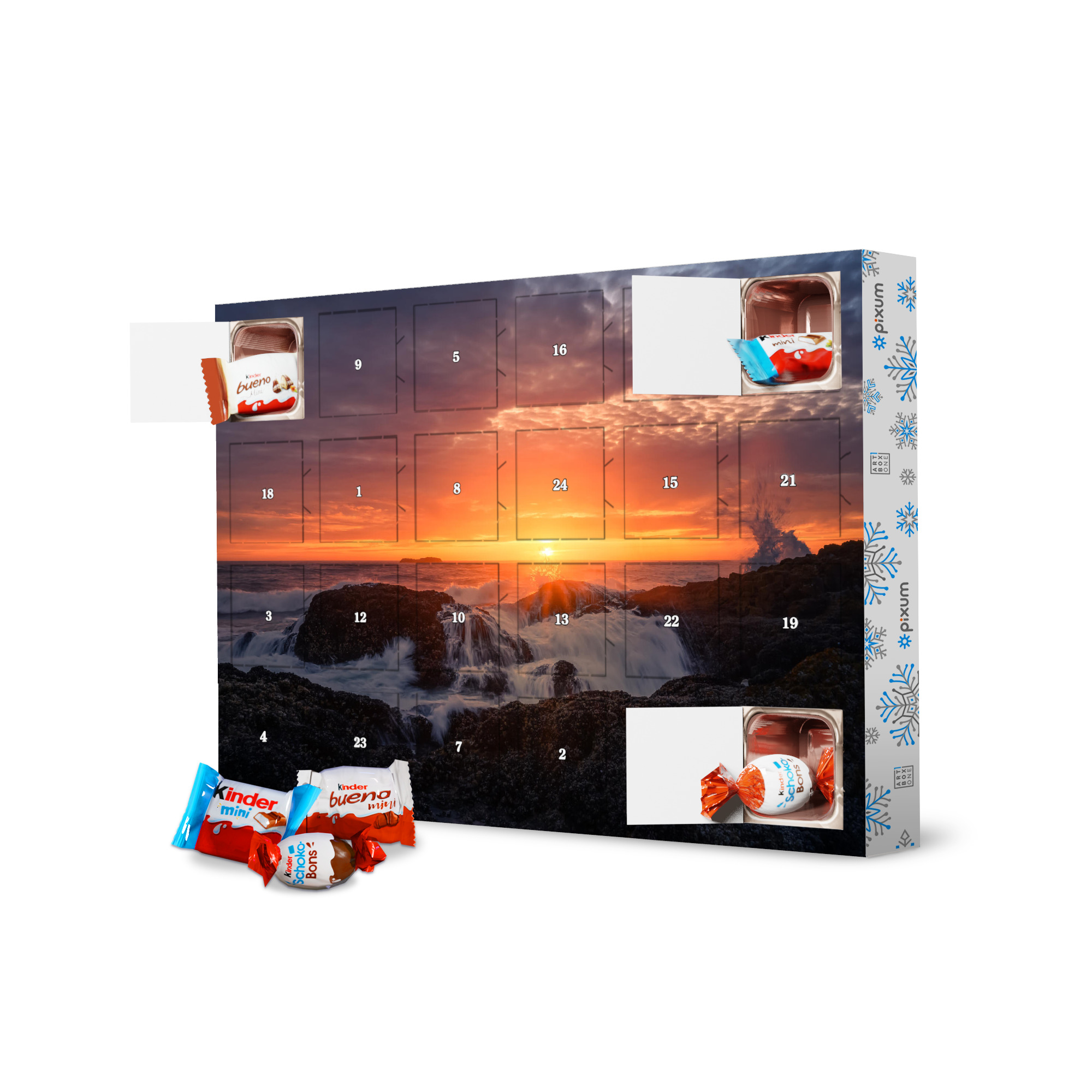 Adventskalender mit Produkten von Kinder Brandung des Feuers artboxONE Adventskalender Natur
