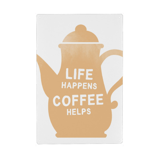 Holzbild "Life & Coffee I Set orange" artboxONE - Typografie,Essen & Trinken,Lehrersprüche,Für Mama,Lustig