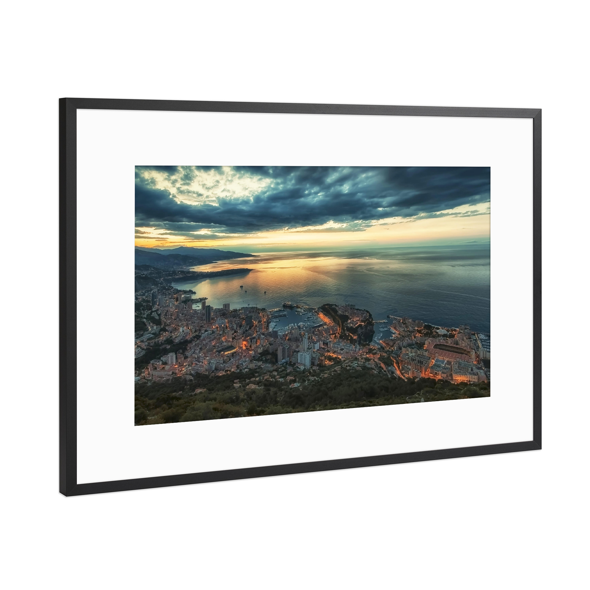 Poster mit Rahmen Schwarz (Metallic) "Sonnenaufgang in Monaco" artboxONE - Städte,Reise,Architektur,Reise / Strand und Meer,Reise / Länder