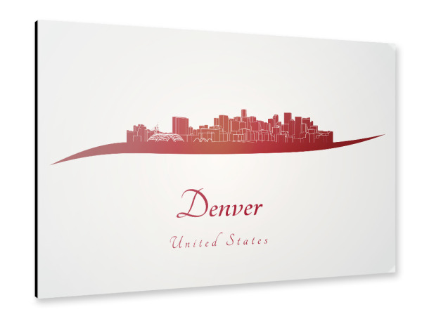 Alu-Dibond "Denver-Skyline im Rot" 30x20 cm artboxONE