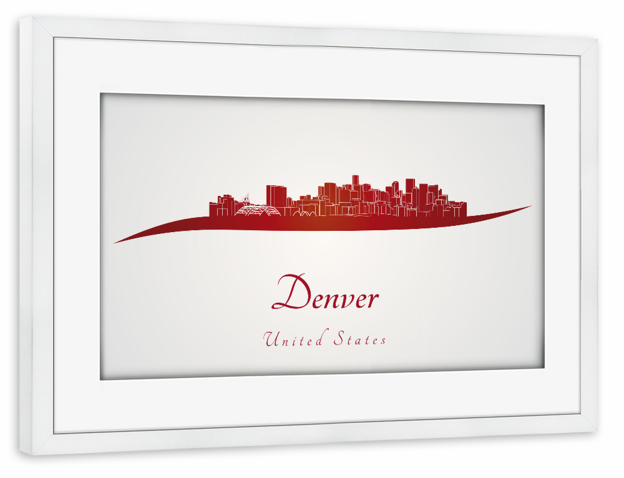 Poster mit Rahmen weiß "Denver-Skyline im Rot" artboxONE - Städte,Architektur - Stadt,Skyline,Denkmäler,Aquarell,Tourismus,Reise,Pastellfarbe