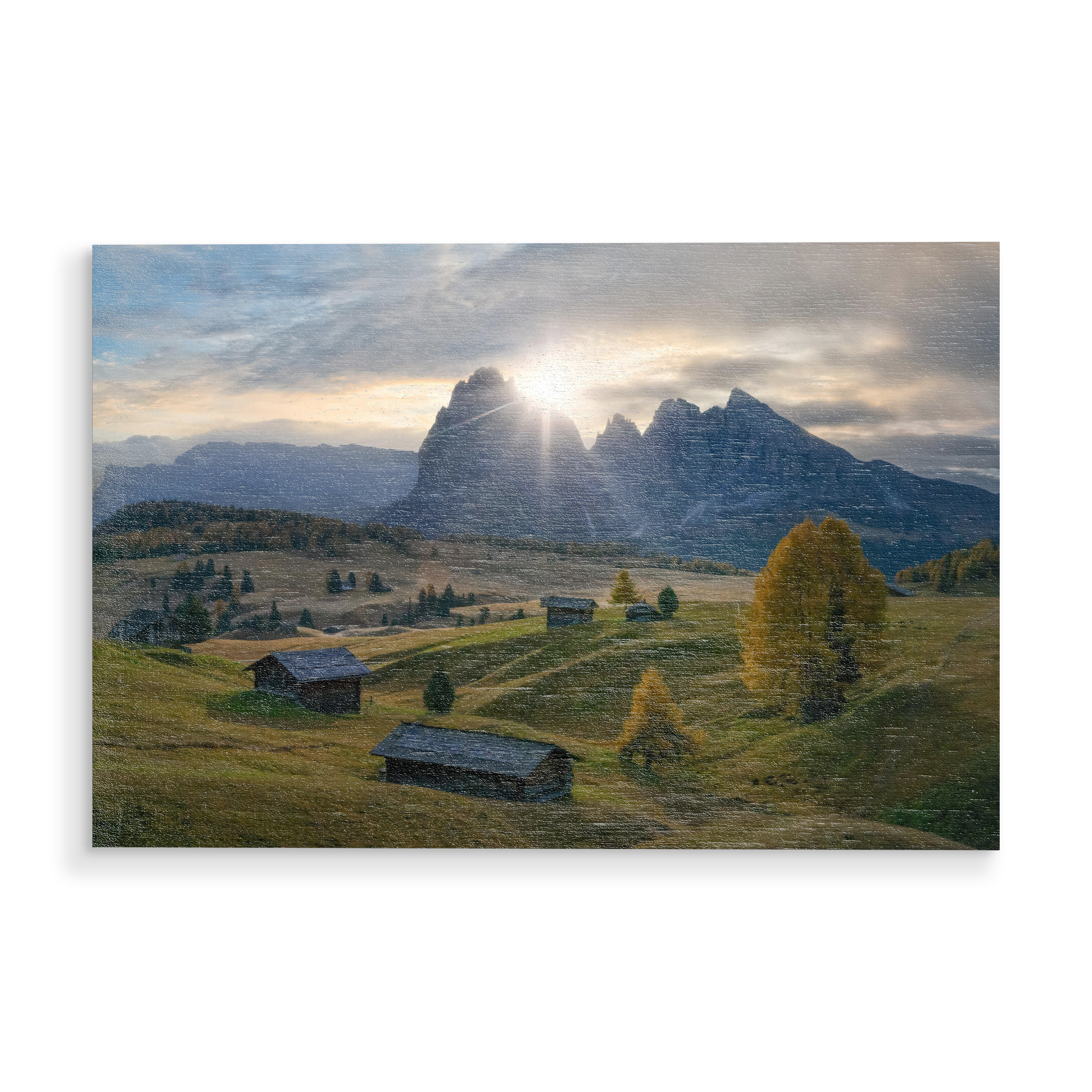 Holzbild "First Light auf der Seiser Alm" artboxONE - Natur,Reise,Reise / Länder