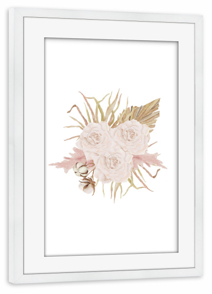 Poster mit Rahmen weiß "Boho Rosenstrauß" artboxONE - Floral